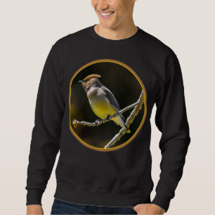 Cedar Waxwing Songbird Original Vild Bird Photo Lång Ärmad Tröja