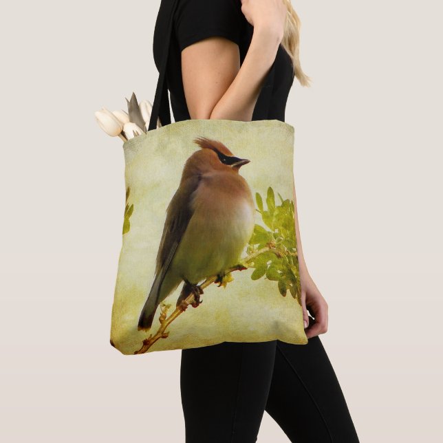 Cedar Waxwing Tote Bag Tygkasse (Närbild)