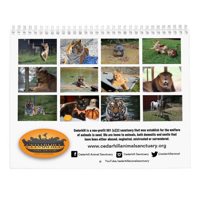 Cedarhill djur fristadkalender 2019 kalender (Baksida)