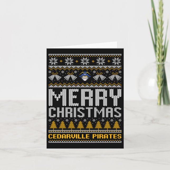 Cedarville Pirater Logotyp God jul Ugly Sweat Kort (Framsida)