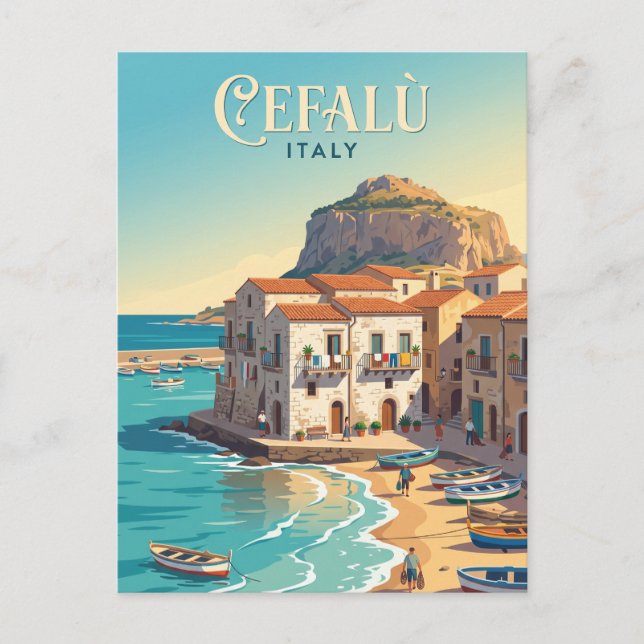 Cefalu hamn Italien Vykort (Framsida)