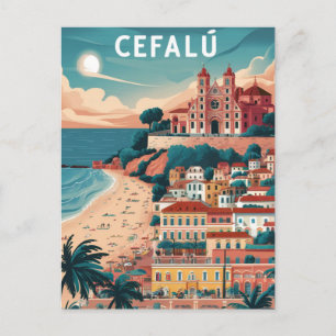 Cefalu, Sicilien, Italien Beach Vykort