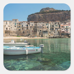 Cefalu town i Sicily Fyrkantigt Klistermärke