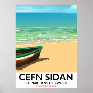 Cefn Sidan, Carmarthenshire wales vintage Railway Poster