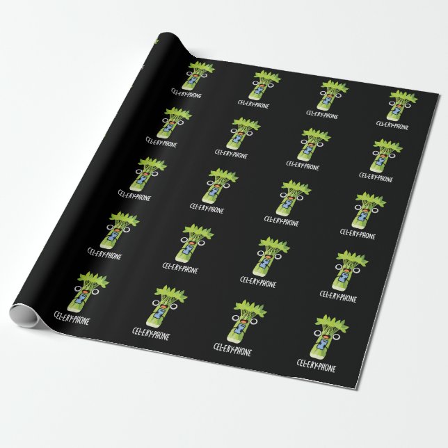 Cel-lery Mobil Funny Celery Veggie Pun Mörk BG Presentpapper (Utrullad)