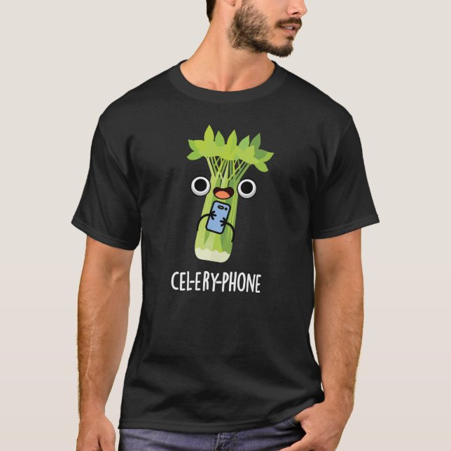 Cel-lery Mobil Funny Celery Veggie Pun Mörk BG T Shirt (Framsida)