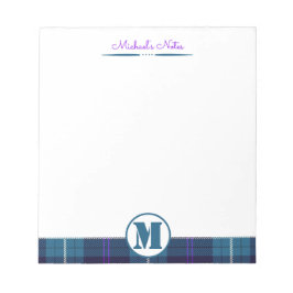 Celadon Blue-Mörk blått Play Tartan Monogrammed Anteckningsblock