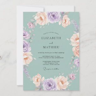Celadon Dammig Mauve Peony Bröllop Inbjudningar
