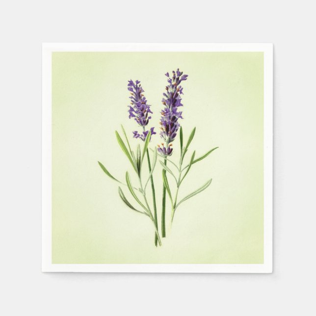 Celadon Grönt målat Lavender Sprig botaniskt Pappersservett (Framsidan)