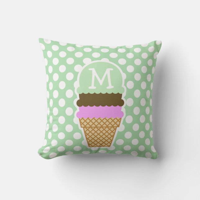 Celadon Grönt Polka dots, Ice Cream Cone Kudde (Framsida)