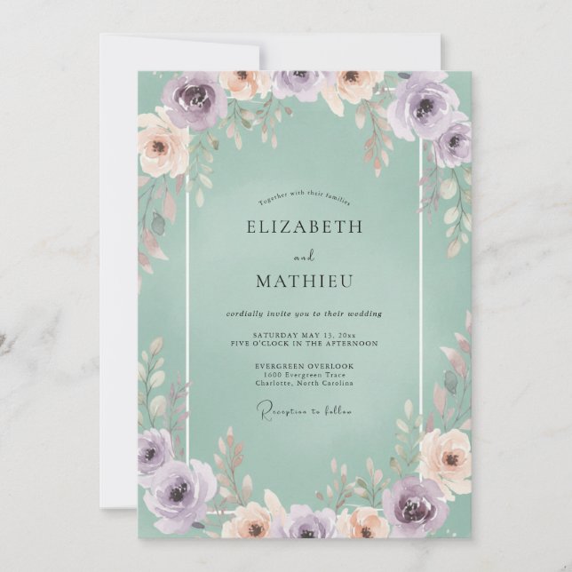 Celadon Lila Mauve Peony Bröllop Inbjudningar (Framsida)