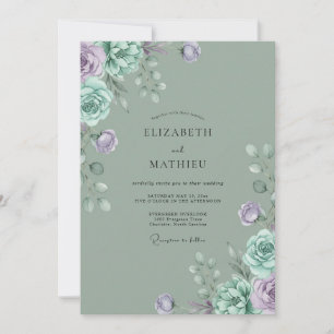 Celadon Mauve Petal Bröllop Inbjudningar
