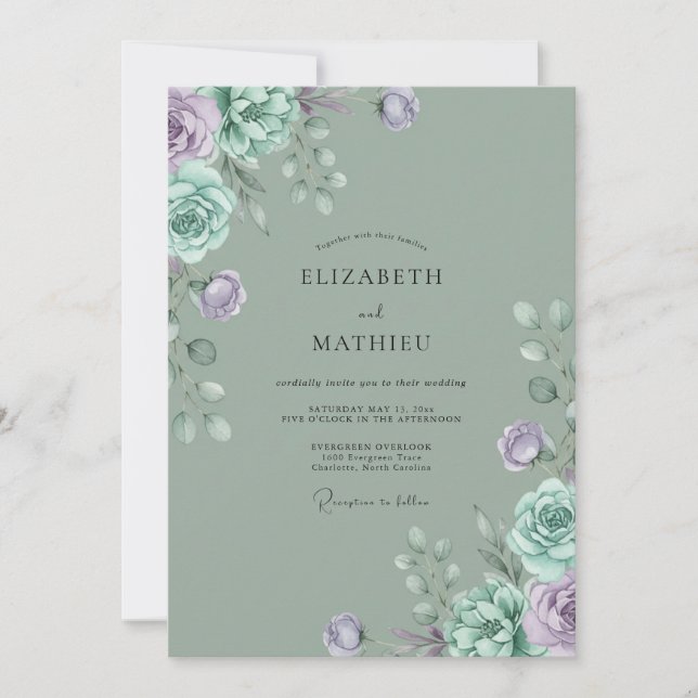 Celadon Mauve Petal Bröllop Inbjudningar (Framsida)