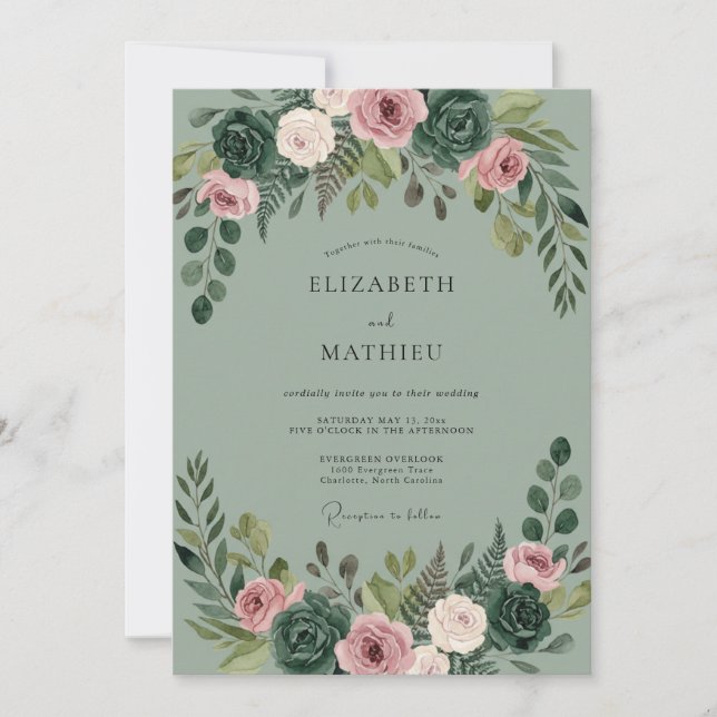 Celadon Mauve Sukkulent Eukalyptus Bröllop Inbjudningar (Framsida)