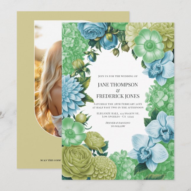 Celadon Mist, Soft Fern & Porcelain Blue Bröllop Inbjudningar (Fram/baksida)
