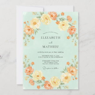 Celadon Orange Ranunculus Eucalyptus Bröllop Inbjudningar