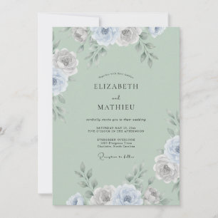 Celadon Silver Ranunculus Eucalyptus Bröllop Inbjudningar