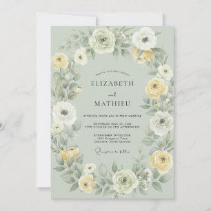 Celadon Smörig Ranunculus Eukalyptus Bröllop Inbjudningar