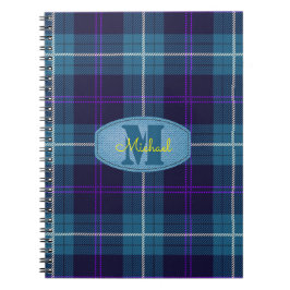 Celadonblå Karo Tartan Byxor Monogram Skrift Anteckningsbok