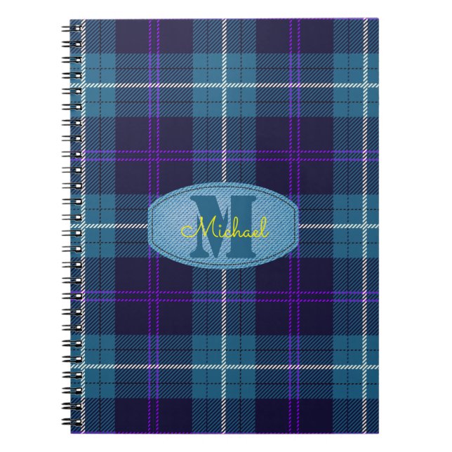 Celadonblå Karo Tartan Byxor Monogram Skrift Anteckningsbok (Framsidan)
