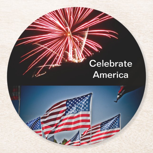 Celebrate America vykort Underlägg Papper Rund (Framsidan)