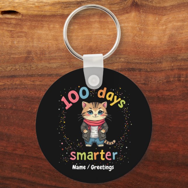 Celebrate Being "100 Days Smarter"  Customizable Nyckelring (Framsida)