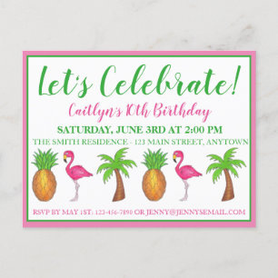 Celebrate Birthday Flamingo Handflatan Träd Pineap Inbjudan Vykort