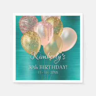 Celebrate Birthday Namn, Balloons Age Date Emerald Pappersservett