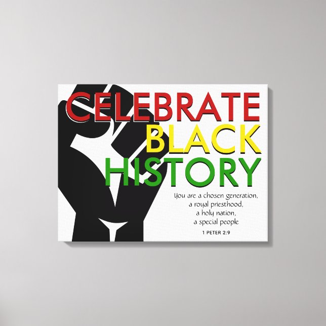 CELEBRATE BLACK HISTORY Power Fist Bible Verse Canvastryck (Framsida)