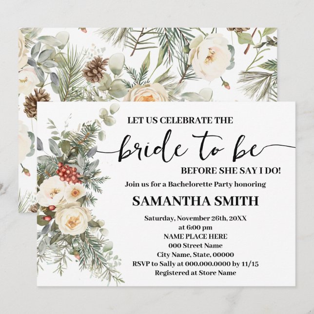 Celebrate Bride to be Winter Bachelorette Inbjudningar (Fram/baksida)