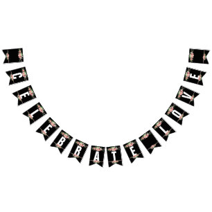 CELEBRATE Bröllop Banner med Rosa ros Vimplar