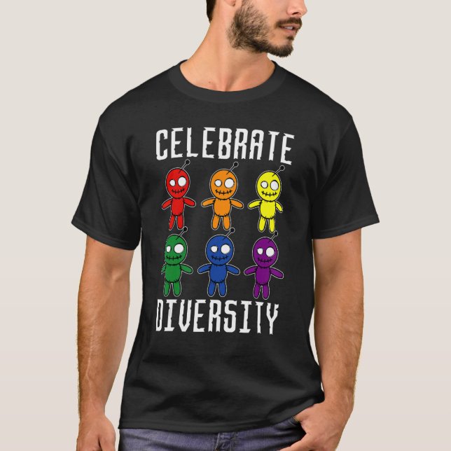 Celebrate Diversity Halloween Voodoo Doll T Shirt (Framsida)