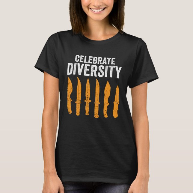 Celebrate Diversity Knife Collecting T Shirt (Framsida)