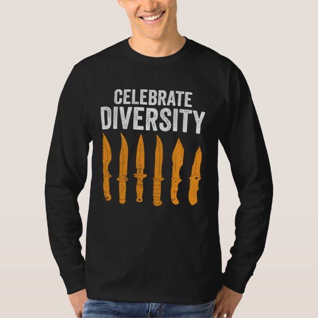 Celebrate Diversity Knife Collecting T Shirt (Framsida)