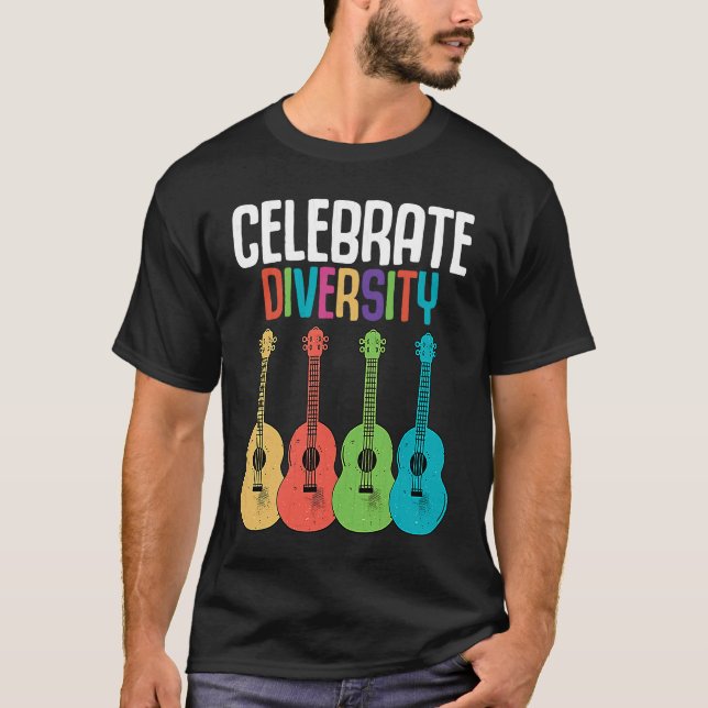 Celebrate Diversity  Ukulele Player Music  Graphic T Shirt (Framsida)
