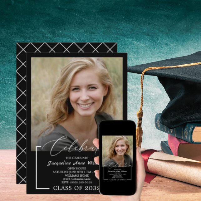 Celebrate Graduating Class of Photo Black White in Inbjudningar (Celebrate Graduating Class of Photo Black White In Invitation)