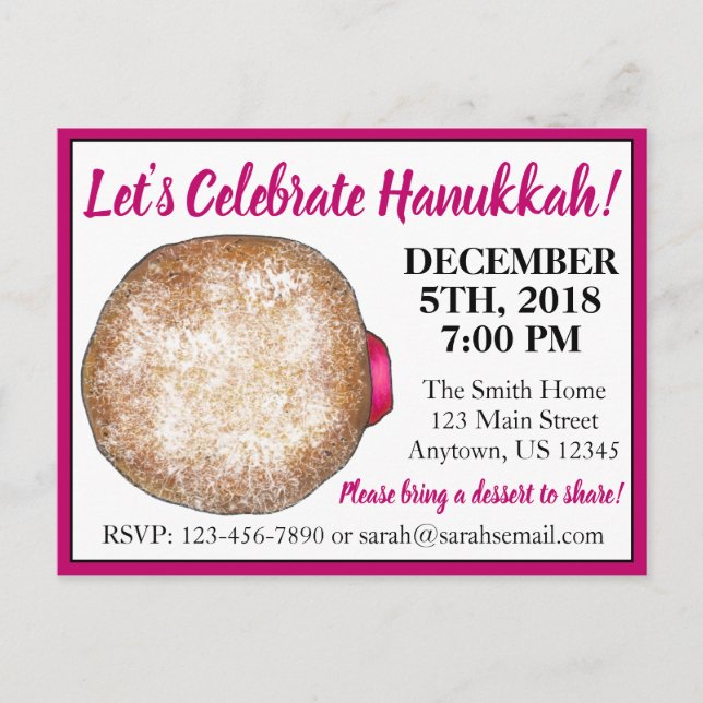 Celebrate Hanukkah Jelly Donut Jewish Helgdagars Inbjudan Vykort (Framsida)