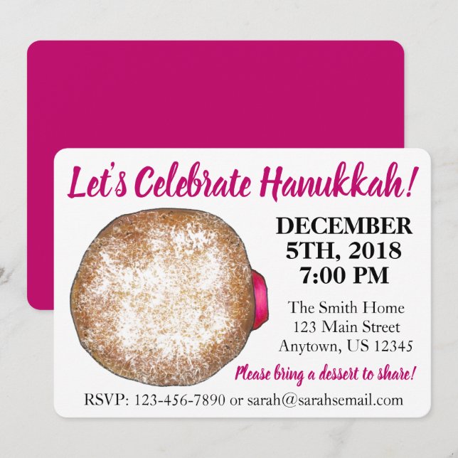 Celebrate Hanukkah Jelly Donut Jewish Helgdagars Inbjudningar (Fram/baksida)