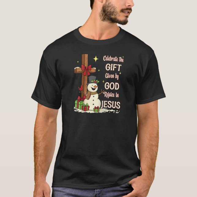 Celebrate Jesus Birth Christmas Snowman Christian  T Shirt (Framsida)