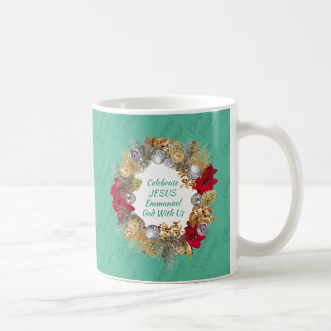 CELEBRATE JESUS Mint Grönt jul Monogram Kaffemugg (Höger)