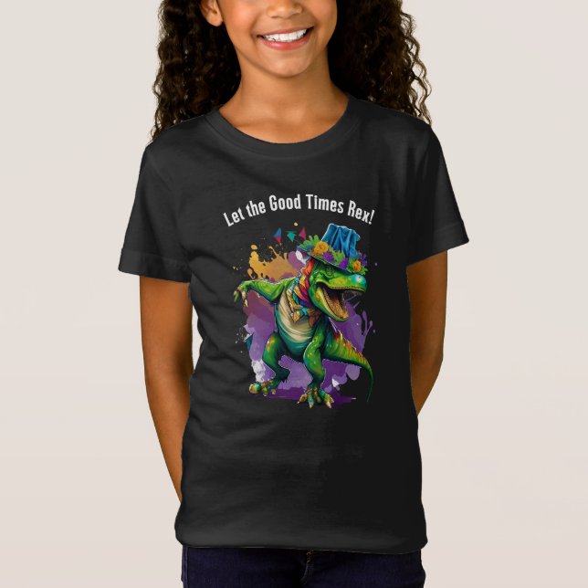 Celebrate Mardi Gras med Dancing T Rex Dinosaur Shirt (Framsida)
