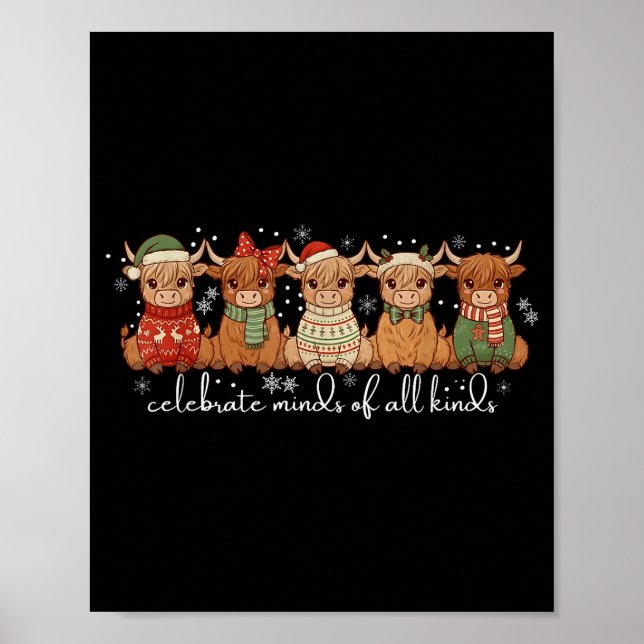 Celebrate Minds Of All Kinds Highland Cow Sped Tea Poster (Framsidan)