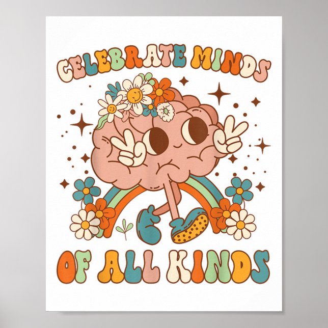 Celebrate Minds Of All Kinds Neurodiversity Mental Poster (Framsidan)
