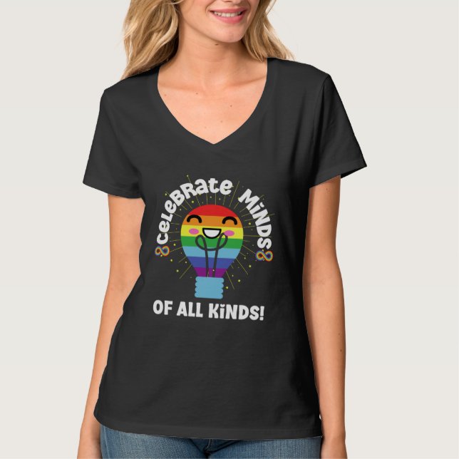 Celebrate Minds of All Kinds Red Instead Autism T Shirt (Framsida)