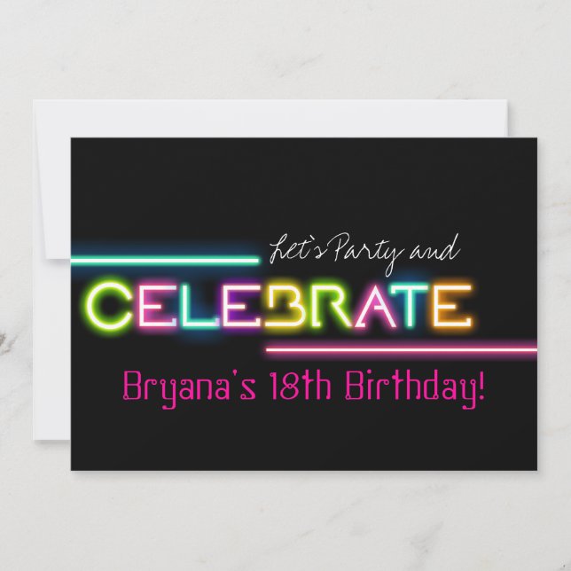 CELEBRATE Neon Glow Ljus Rave Klubb Party Inbjudan (Framsida)