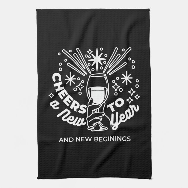 Celebrate New Beginnings Vin Glass Illustration Kökshandduk (Vertikal)