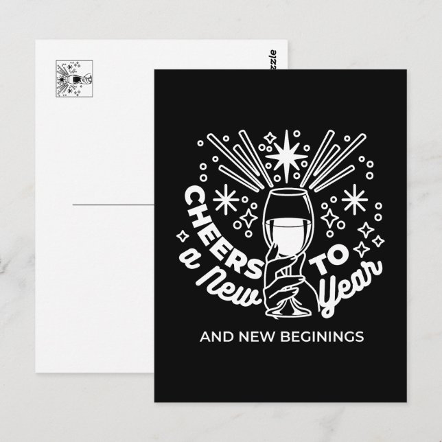 Celebrate New Beginnings Vin Glass Illustration Vykort (Fram/baksida)