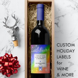 CELEBRATE 🌈 Rainbow + Monogram Vinflaska Etikett