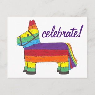 Celebrate Rainbow Piñata Mexico Fiesta Party Pride Inbjudan Vykort