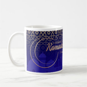 Celebrate Ramadan Kareem Crescent Blue Guld Kaffemugg